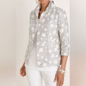 🇬🇪🔺️Chico's Metallic Silver Polka Dot Jacquard Blazer Jacket XLarge